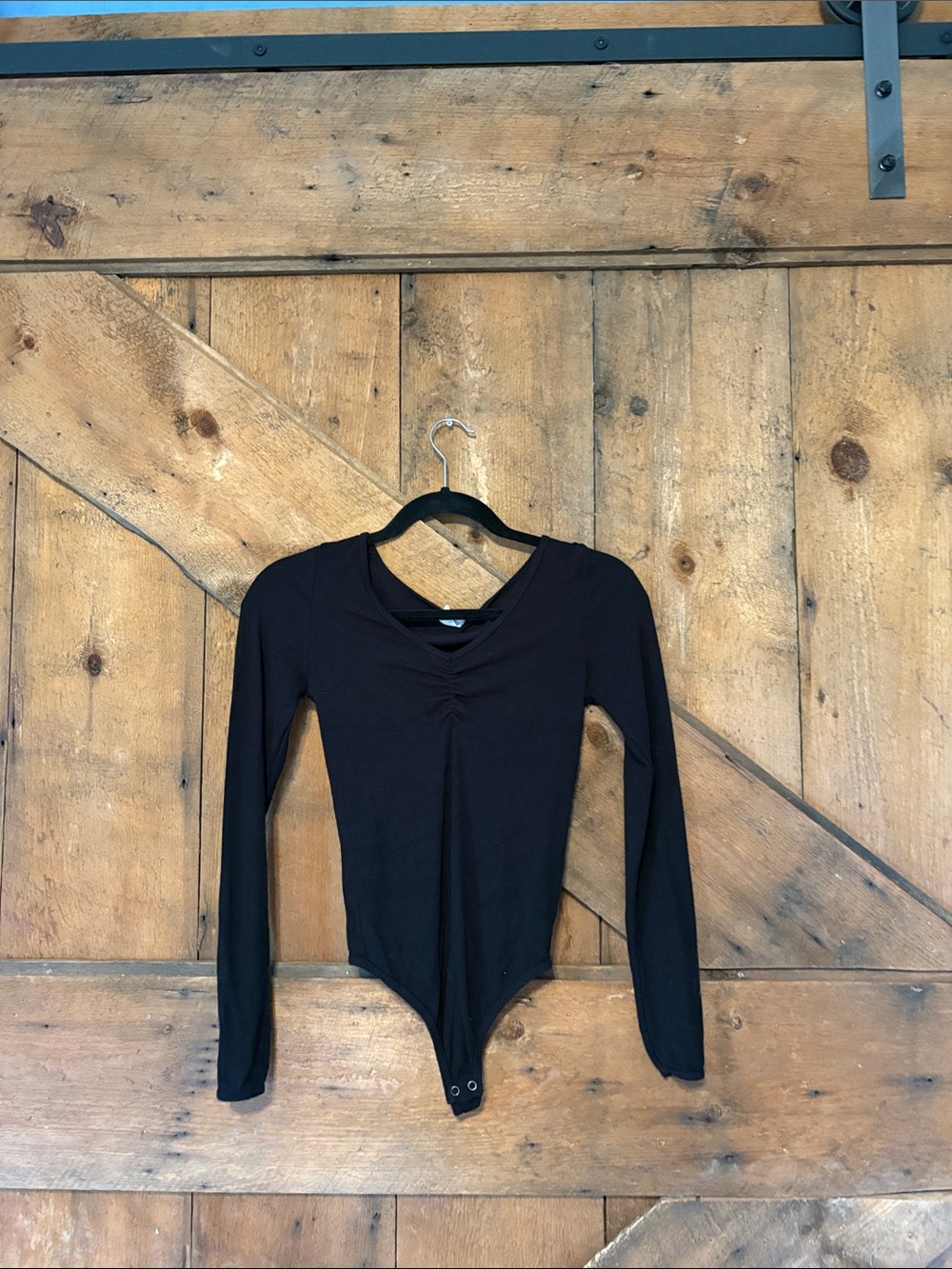Sofia Jeans by‎ Sofia Vergara Black Long Sleeve Ruched V-Neck Ribbed Bodysuit XS